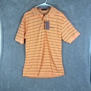 Paul Smith Polo Shirt Mens Medium Orange Striped Short Sleeve Embroidered Logo